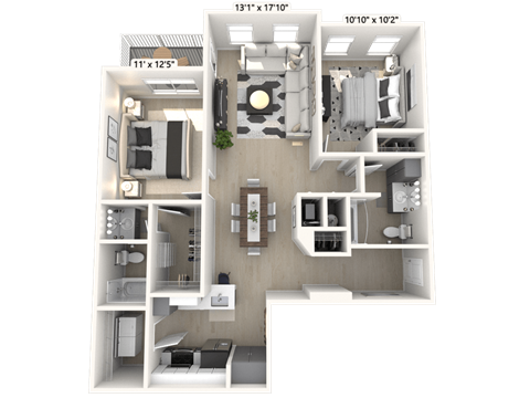 Floor plan for 2 beds, 2 baths, 1111 sqft